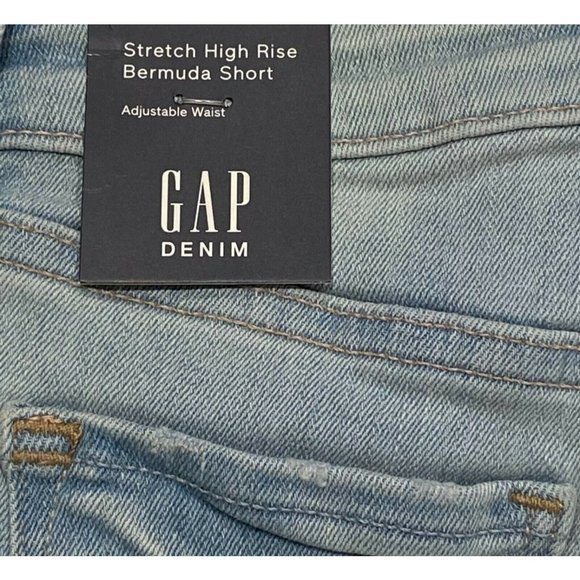 NWT GAP Girls Stretch High Rise Bermuda Shorts Sz 6 Light Wash Denim Rips - Picture 4 of 7